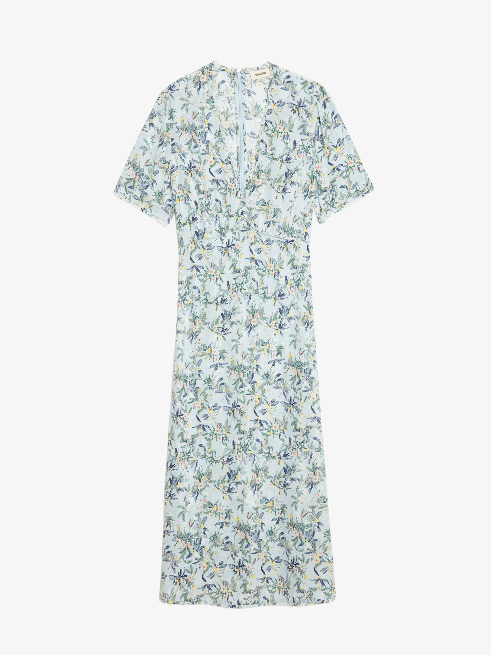 Rhodral Dress - Mid-length printed viscose dress with short sleeves and buttoned neckline.